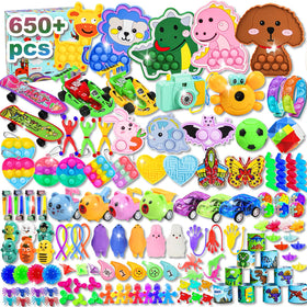 QATITP 650 Pcs Party Favors display for classroom prizes and celebrations.