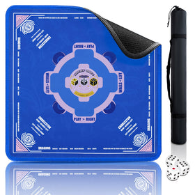 QAZWQAZ Mahjong Mat 33x33 front view in blue, smooth surface for tile stability.