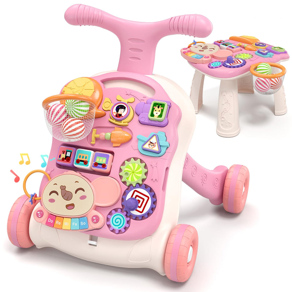 QDRAGON 3-in-1 baby walker in pink showcasing overall design for early exploration.