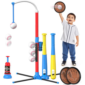QDRAGON 4-in-1 Tball set with retractable bats for versatile play indoors or outdoors
