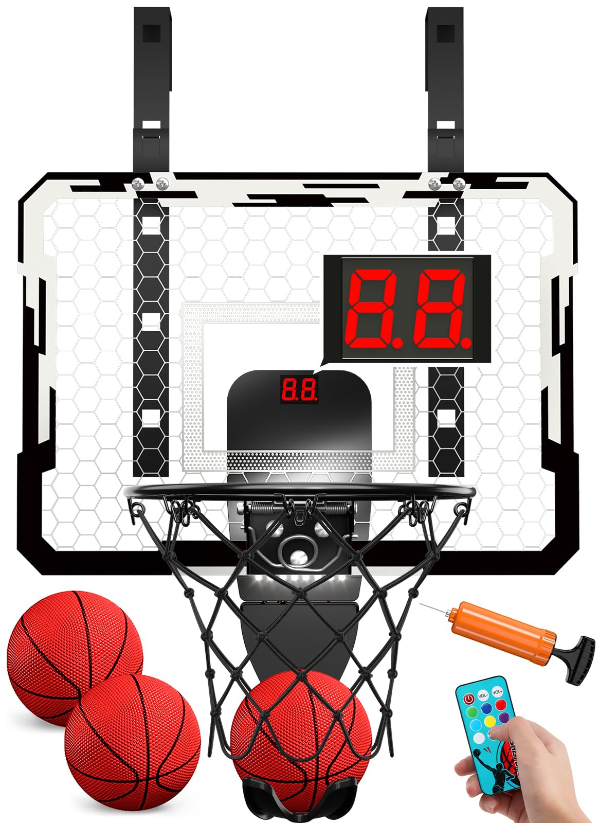 QDRAGON indoor basketball hoop with seven-color LED lights for exciting kid play