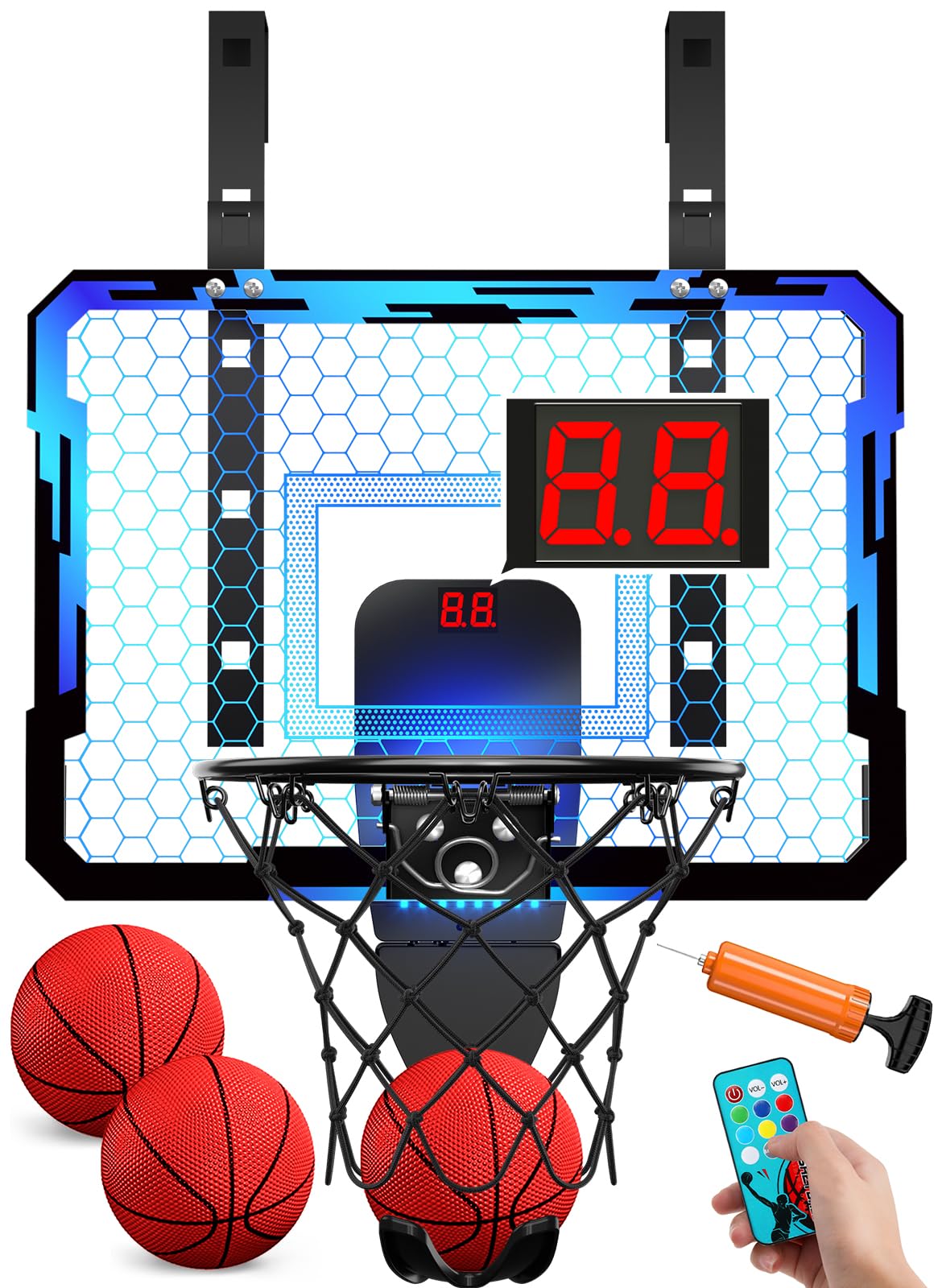 QDRAGON indoor hoop over a door for quick, space-saving basketball play anytime