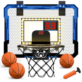QDRAGON mini basketball hoop front view showing compact over-the-door setup for small spaces.