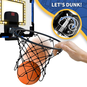 QDRAGON mini basketball hoop LED scoreboard glows for engaging night play.