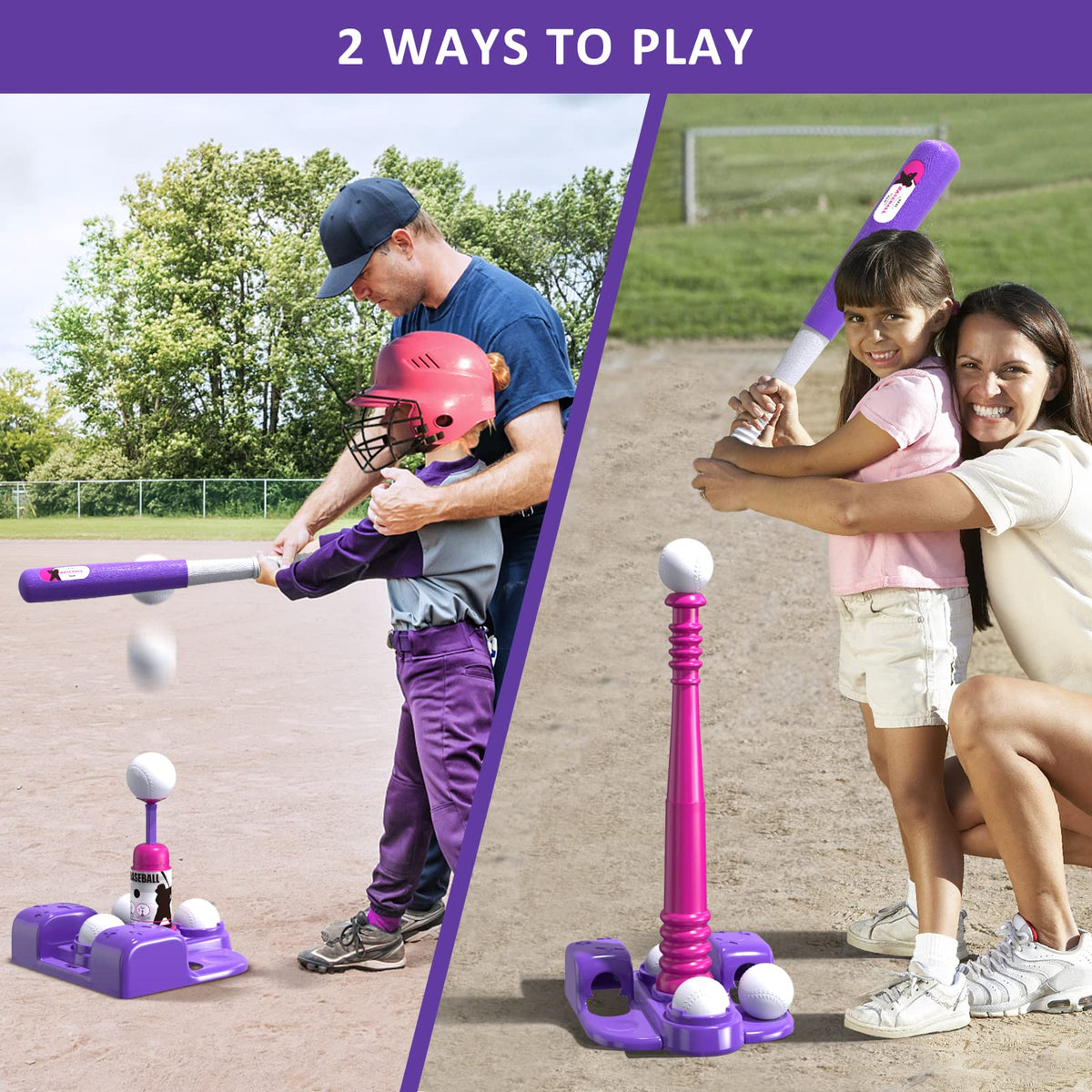 QDRAGON T-Ball Set adjustable batting tee supports kids of different heights