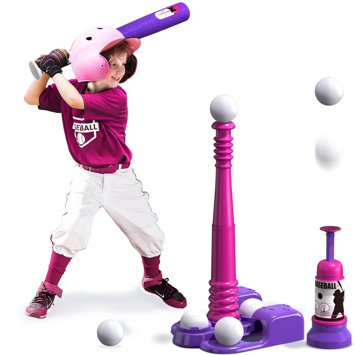 QDRAGON 2-in-1 T-Ball Set with automatic pitching machine for engaging batting practice