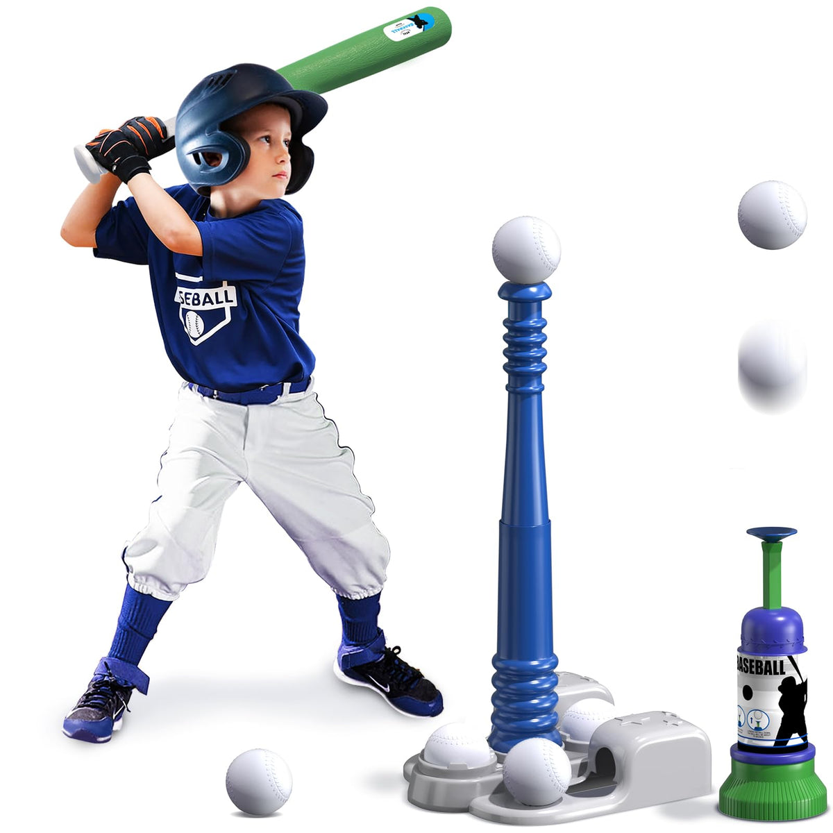 QDRAGON 2-in-1 T Ball Set on blue stand promotes safe, engaging play for toddlers.