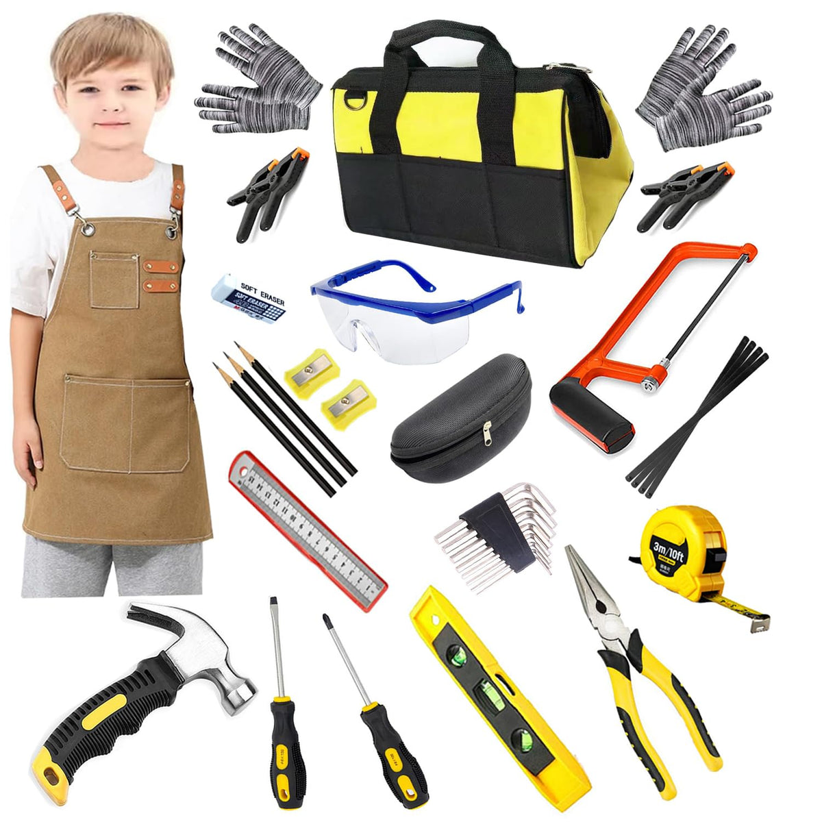 QeeHeng Kids Real Tools Set tool bag keeps projects organized for young builders.