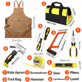 QeeHeng Kids Real Tools Set woodworking apron protects clothing during projects.