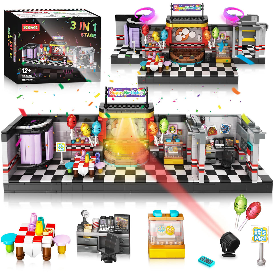QEINIE Five Nights stage blocks exhibit exquisite-design for fans and collectors.