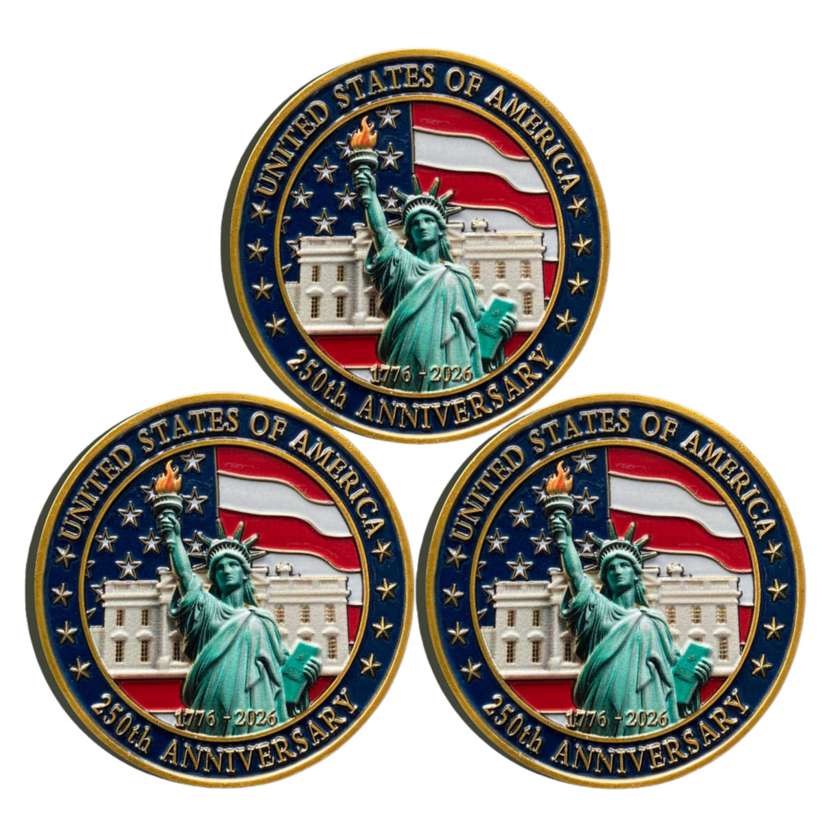 QEXGQS US 250th coin front view with Liberty Bell and eagle for display.