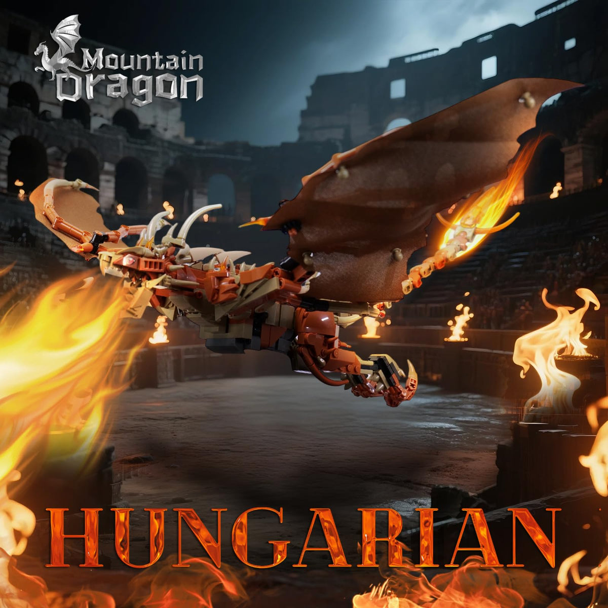 QFJ Fire Dragon wings movement highlights lifelike action on stand