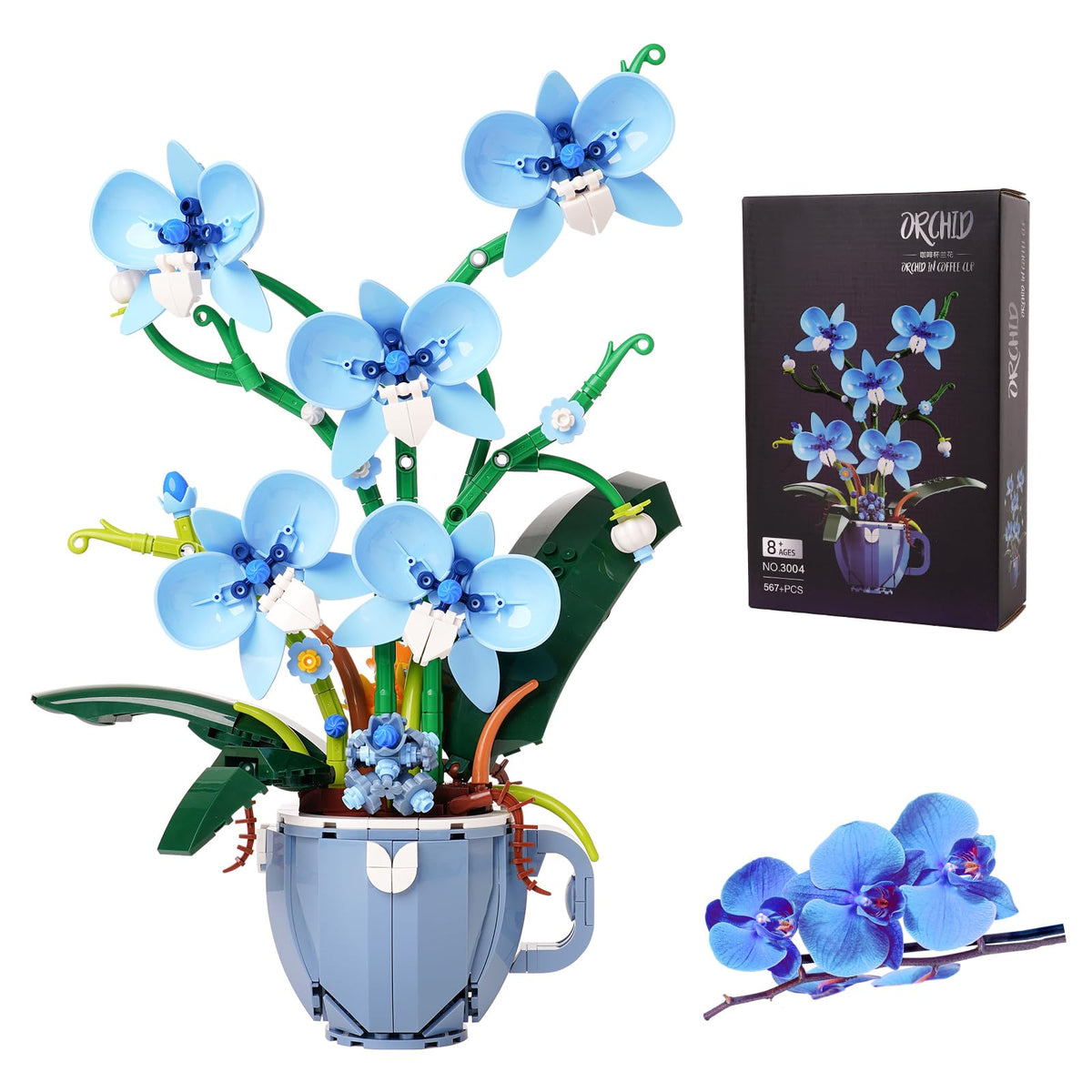 QFJ Ideas Blue Orchid assembly with lifelike petals for elegant home decor.