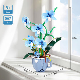 QFJ Ideas Blue Orchid stem-leaves arrangement ideal for desk or shelf.
