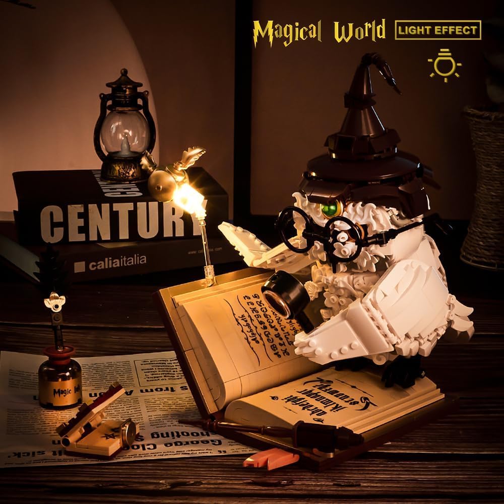 QFJ Ideas Magic World Owl Building Set highlights wizard hat and glasses detail.