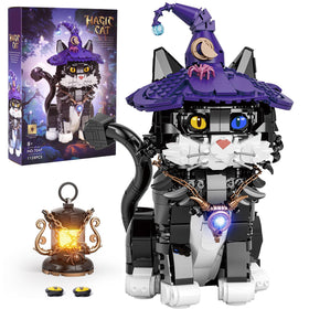 QFJ Ideas Harry Magic Cat wearing a hat with glowing lamp enhances home display.