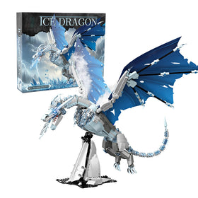QFJ Ice Dragon assembled model on display, a stunning centerpiece for shelves and desks.