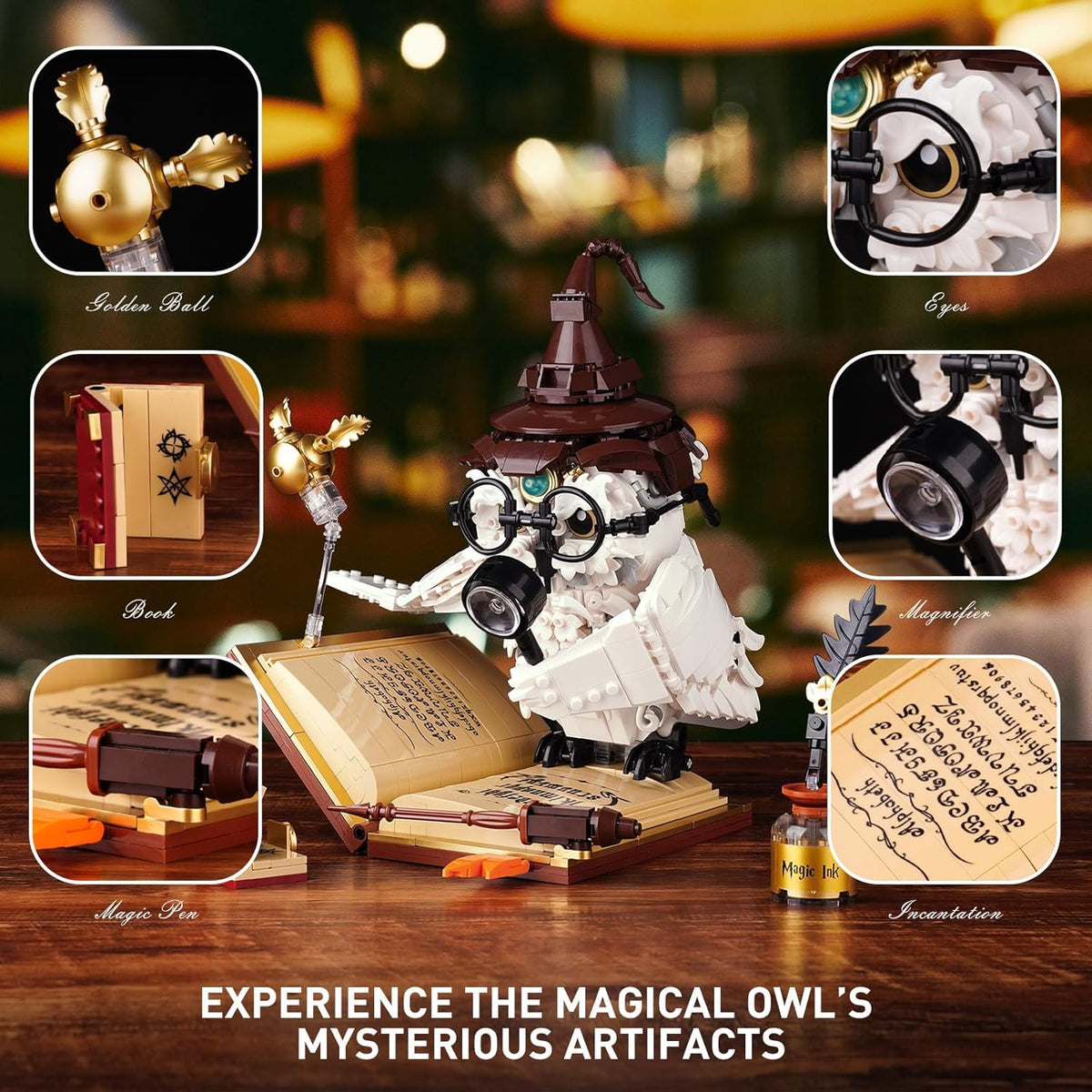 QFJ Ideas Magic World Owl Building Set glows with a built-in light up feature.