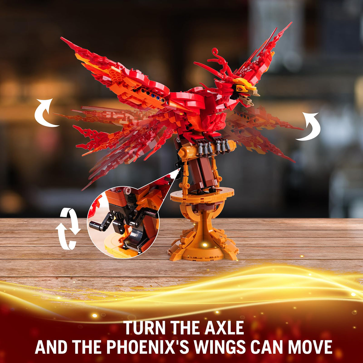 QFJ Moc Fire Phoenix wing-flap mechanism showing dynamic movement