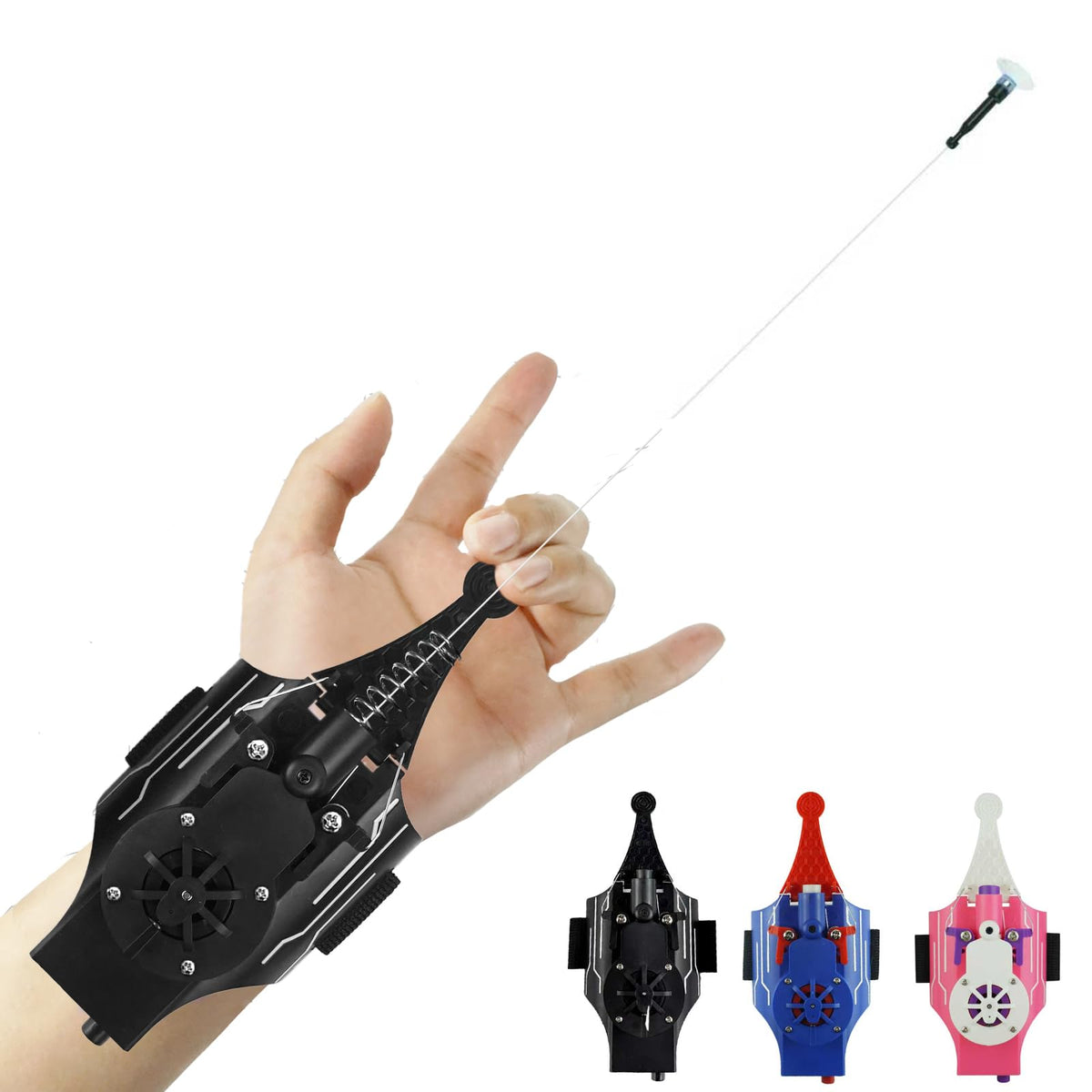 QGHZA Spider Web Shooter Black hero shot highlighting instant retract feature for tangle-free play
