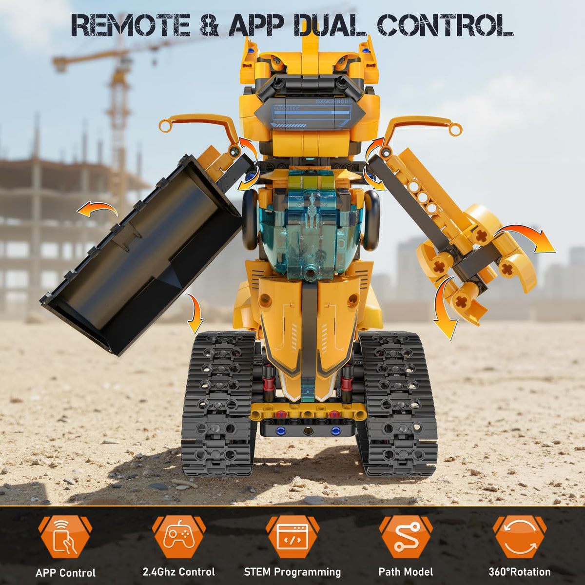QHECTTY bulldozer model rolling, showcasing sturdy gear motion for tactile exploration.