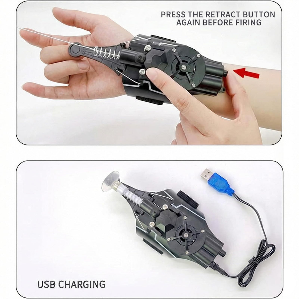 QHJIU Spider Web Shooter in-use image shows safe, kid-friendly action at home