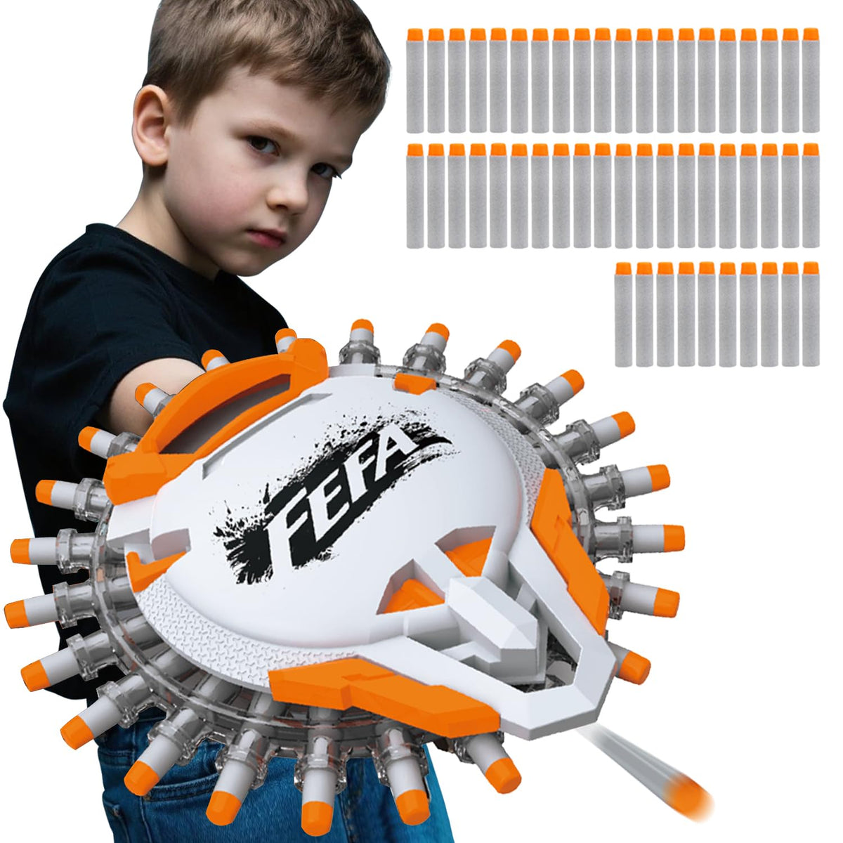 QHYSKU Shield Soft Bullet Launcher front view with one-handed grip and shield for action play