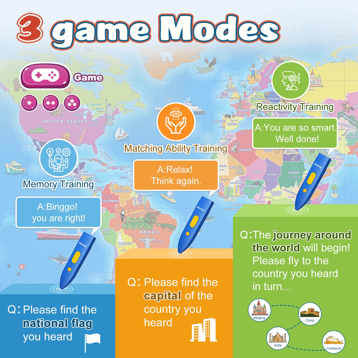 Qiaojoy maps flags, capitals, languages for global awareness
