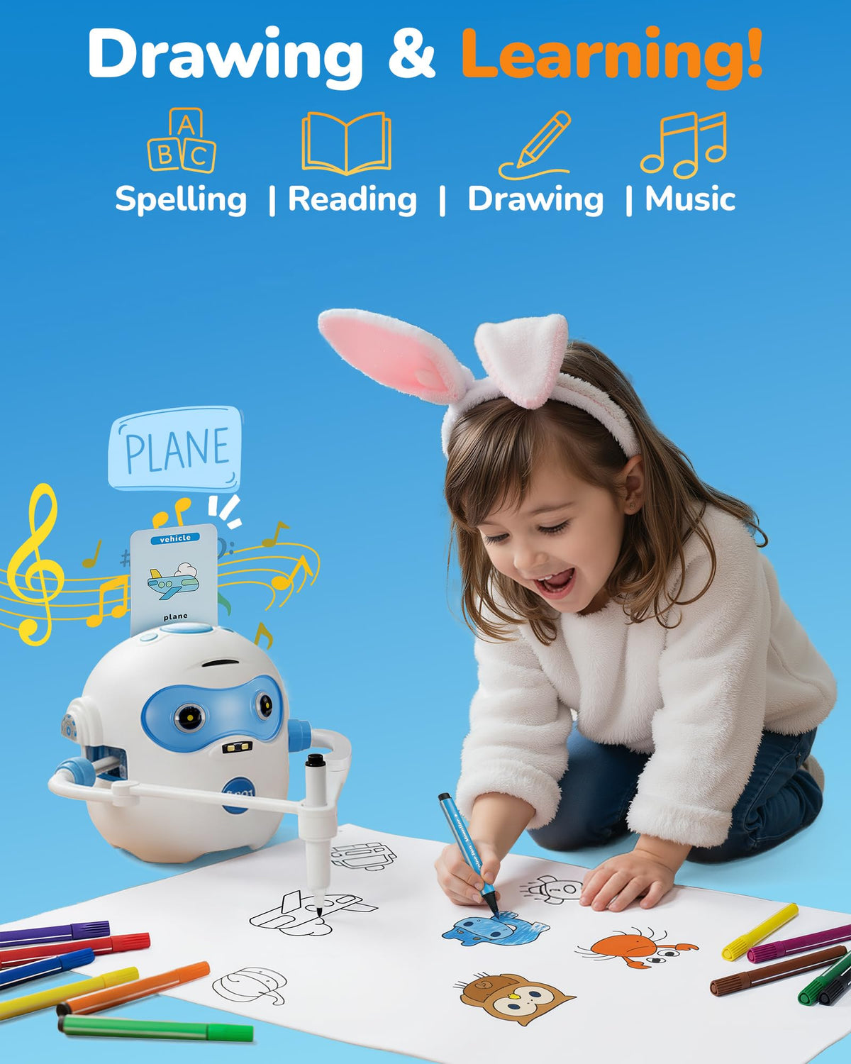 QIBOX drawing robot with 100 illustrated cards sparks confident beginner artists
