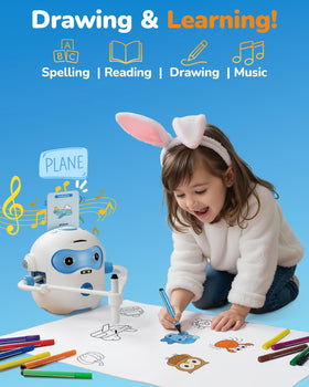 QIBOX drawing robot with 100 illustrated cards sparks confident beginner artists