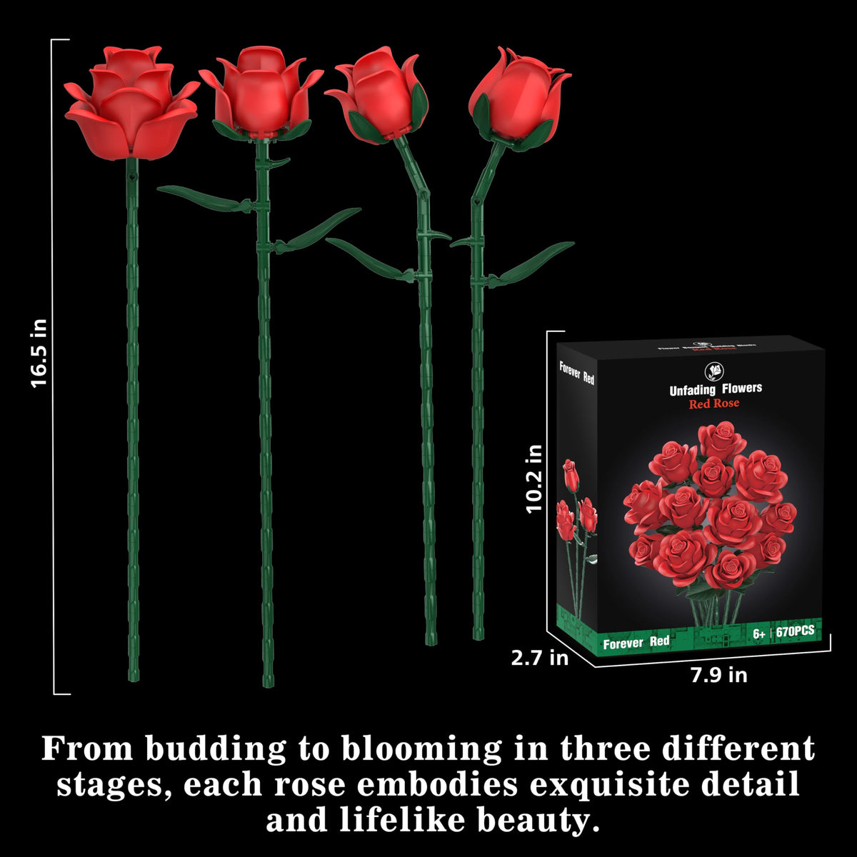 QIFUN buildable roses with adjustable stems for decor