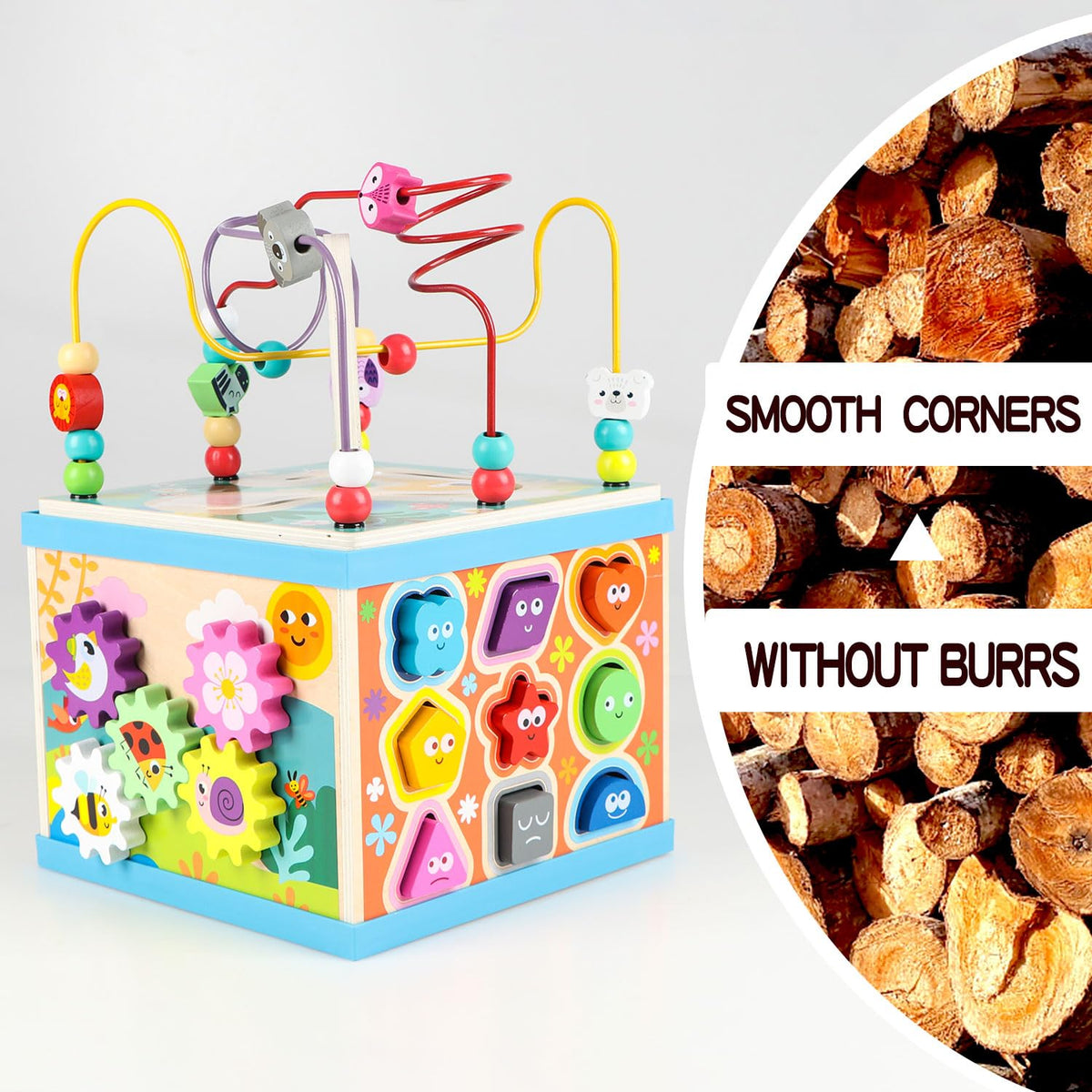 Qilay shape sorter supports color, shape, and pattern recognition.