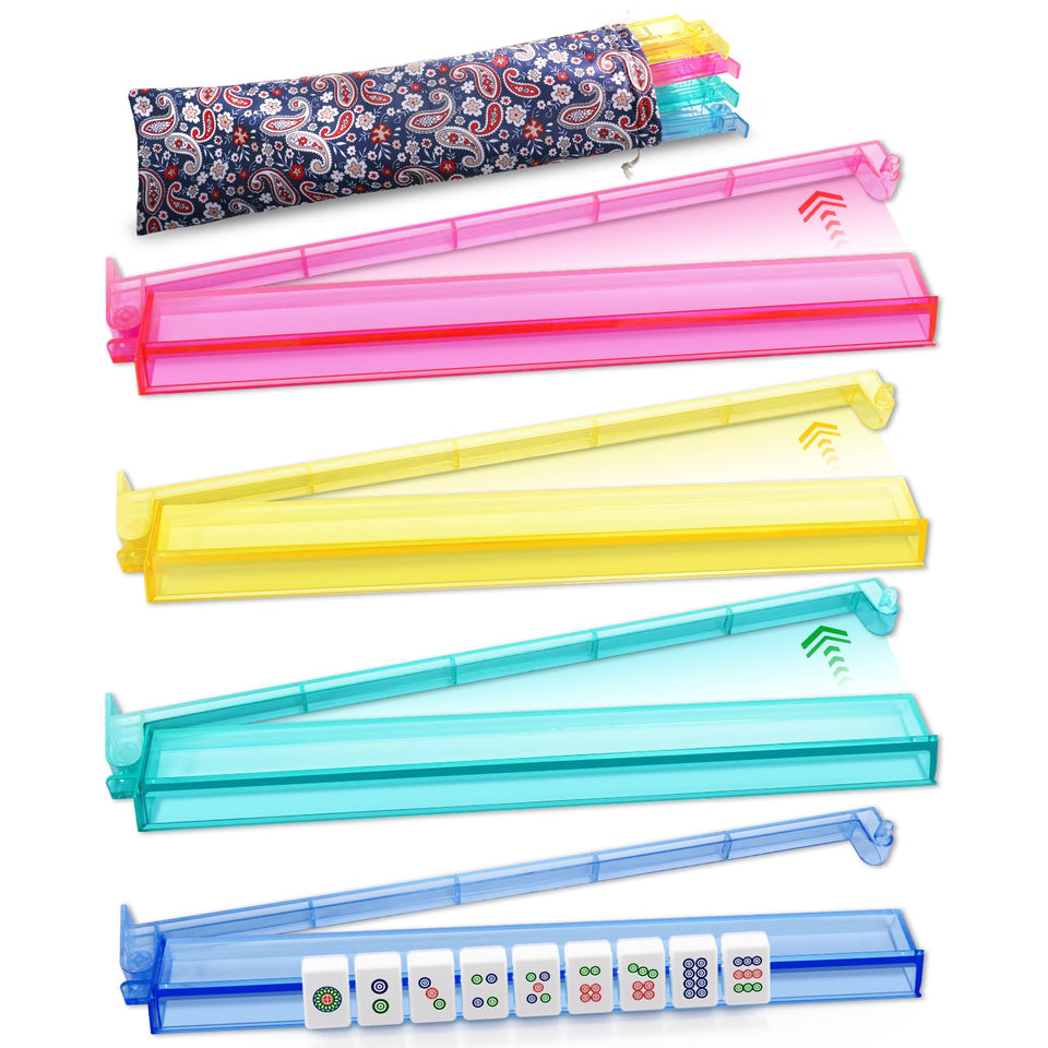 QIMIALOL colored mahjong racks with pushers and bag for a 4pc setup