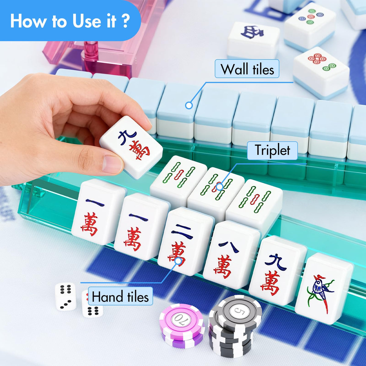 QIMIALOL durable plastic mahjong holders protect tiles