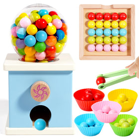 QimuMku wooden gumball machine 9.6-inch in action for counting practice.