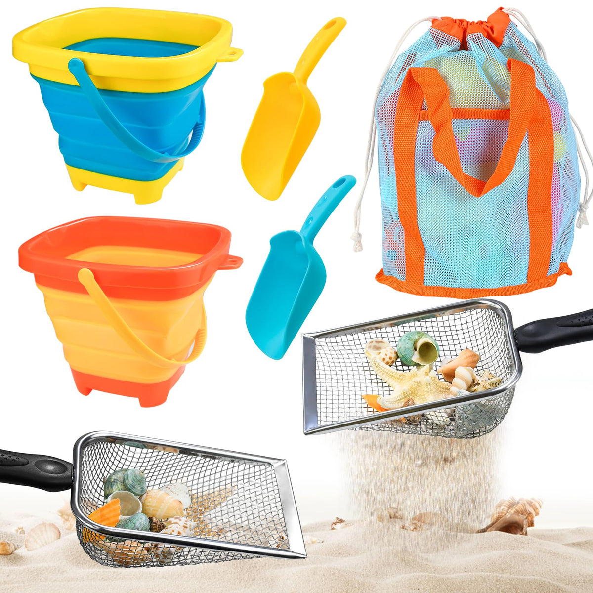 QINGLER collapsible beach buckets ready for quick packing and sunny outings.