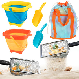 QINGLER collapsible beach buckets ready for quick packing and sunny outings.