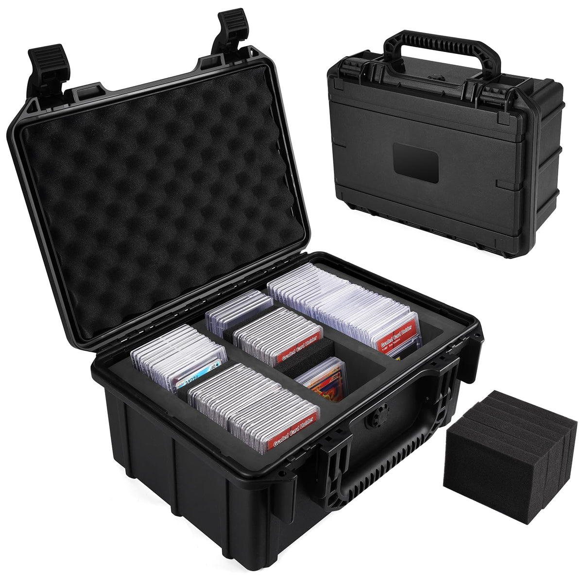 QINGUANG graded card storage box with 3 rows, front view for organized cards
