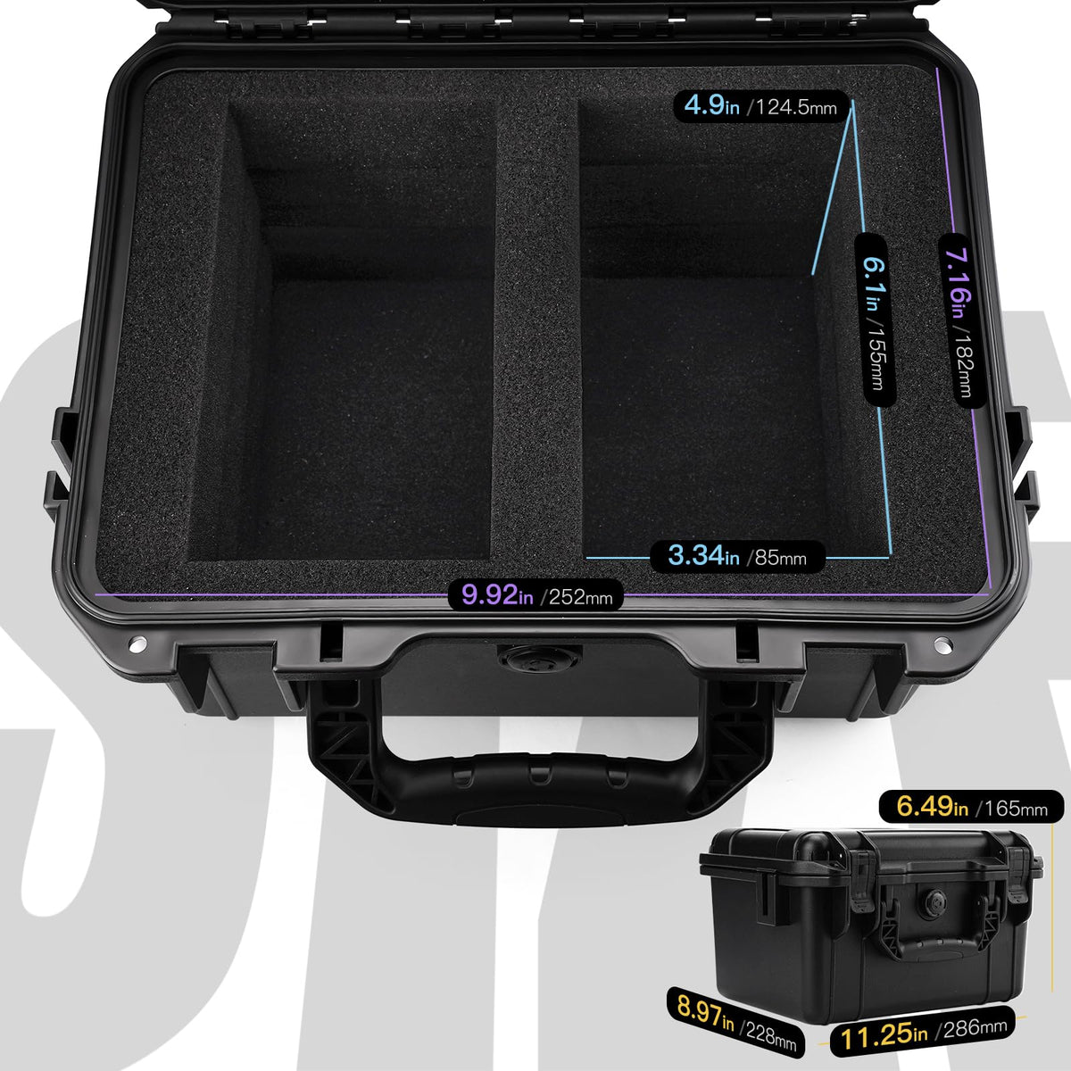 QINGUANG IP67 protected card case with foam dividers protects cards from dust and moisture.