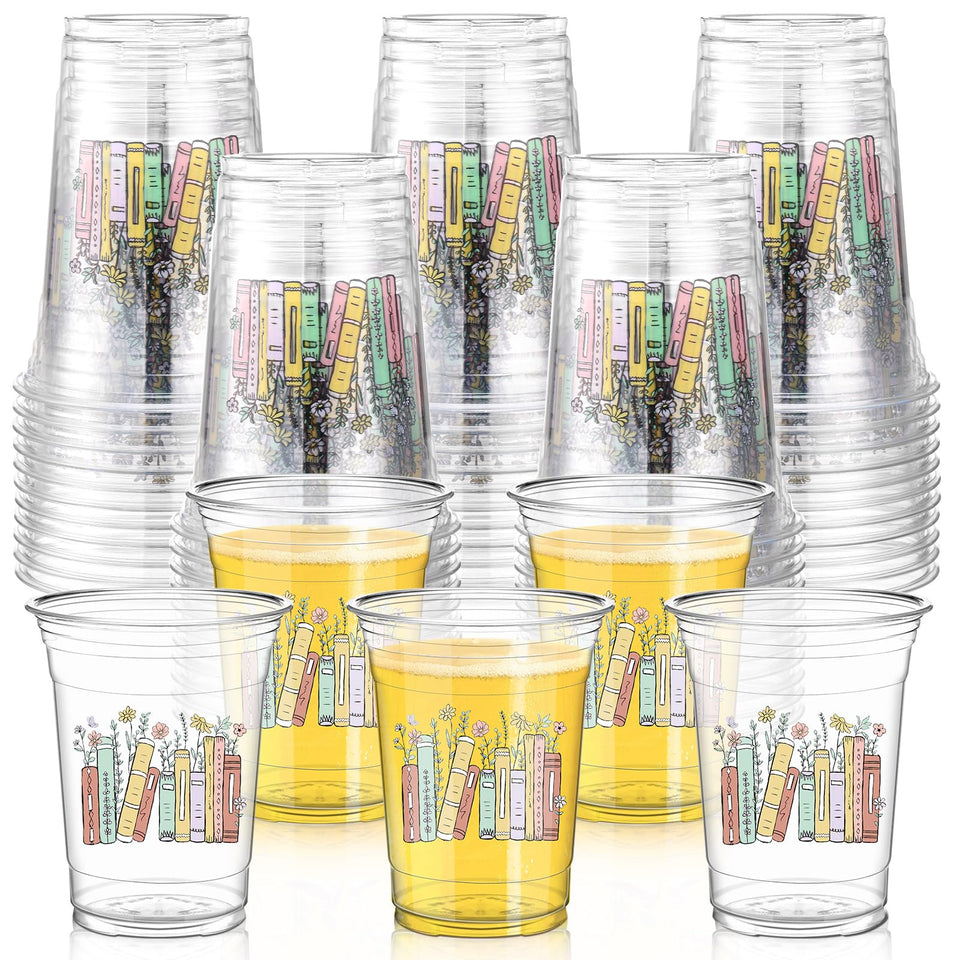 Qinyoung book cups stacked 50-pack, ideal for library events and book clubs.