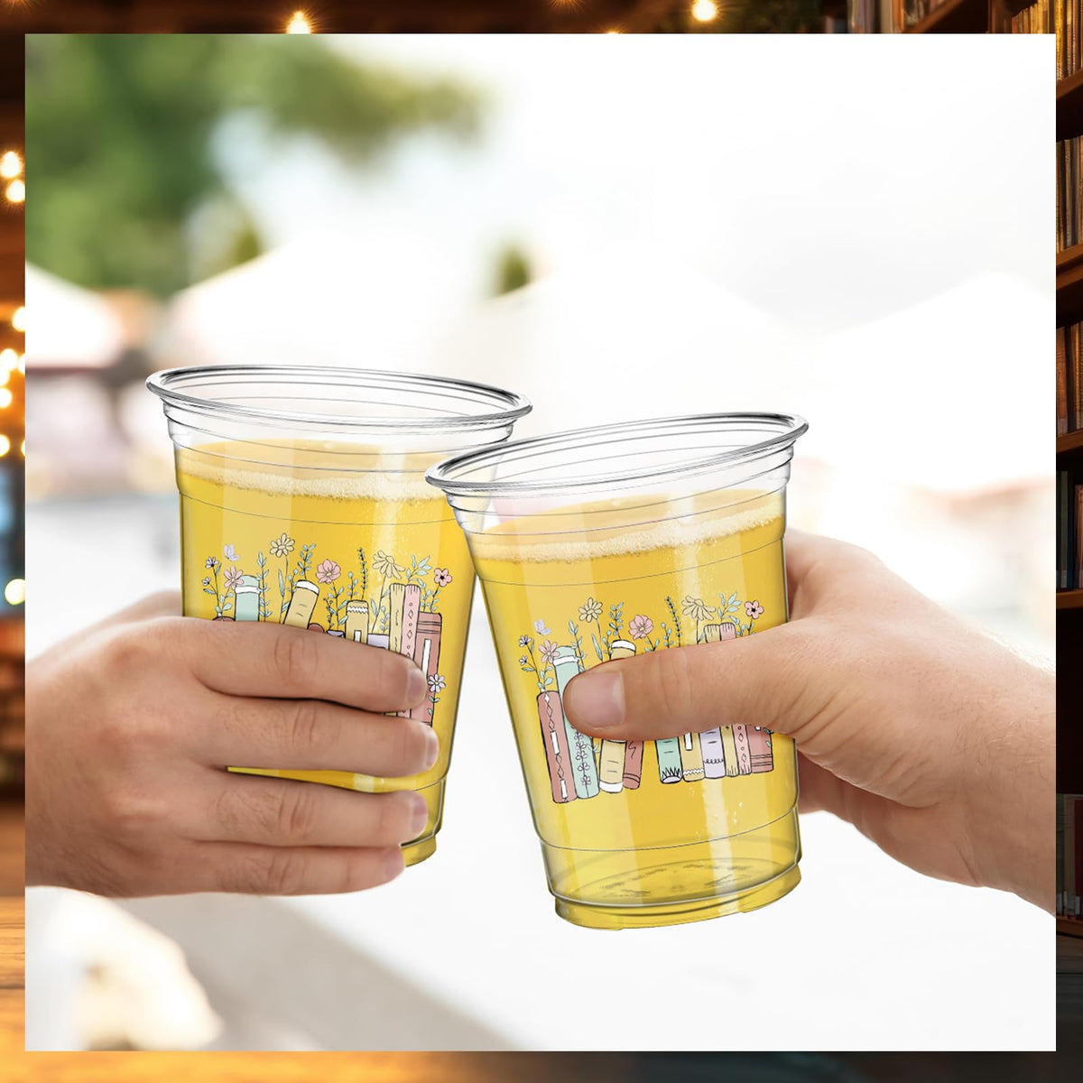 Qinyoung disposable plastic cups for book club gatherings and easy cleanup.