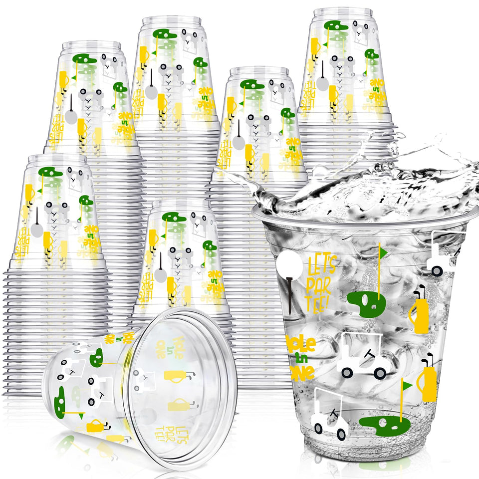Qinyoung golf cups 12oz bulk pack with yellow-green-white design for parties