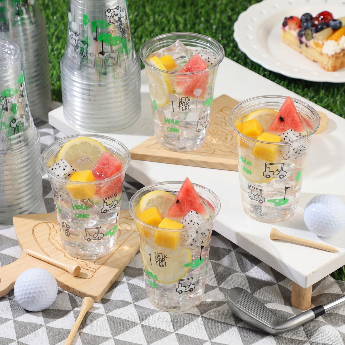 Qinyoung golf-pattern cups with black-green-white design add festive decor.