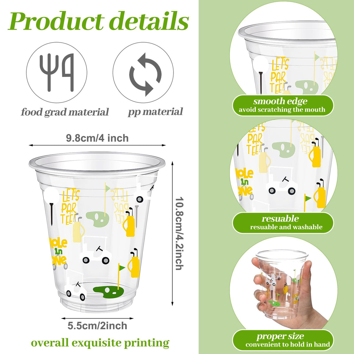 Qinyoung golf-pattern cups showing vibrant yellow and green colors