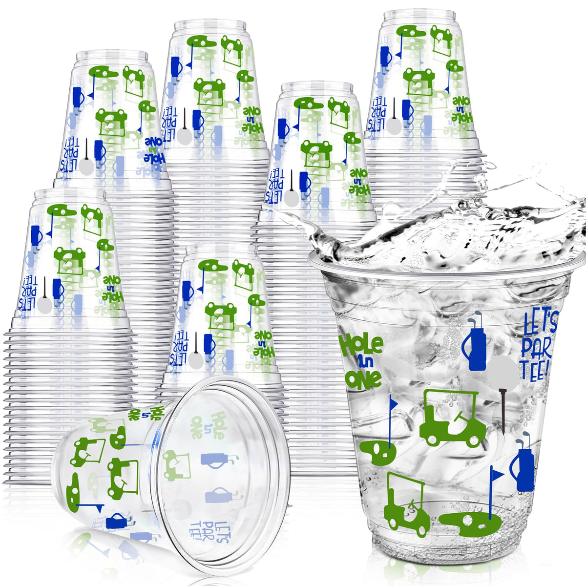 Qinyoung Masters Golf Cups in blue pattern for convenient beverages at parties.