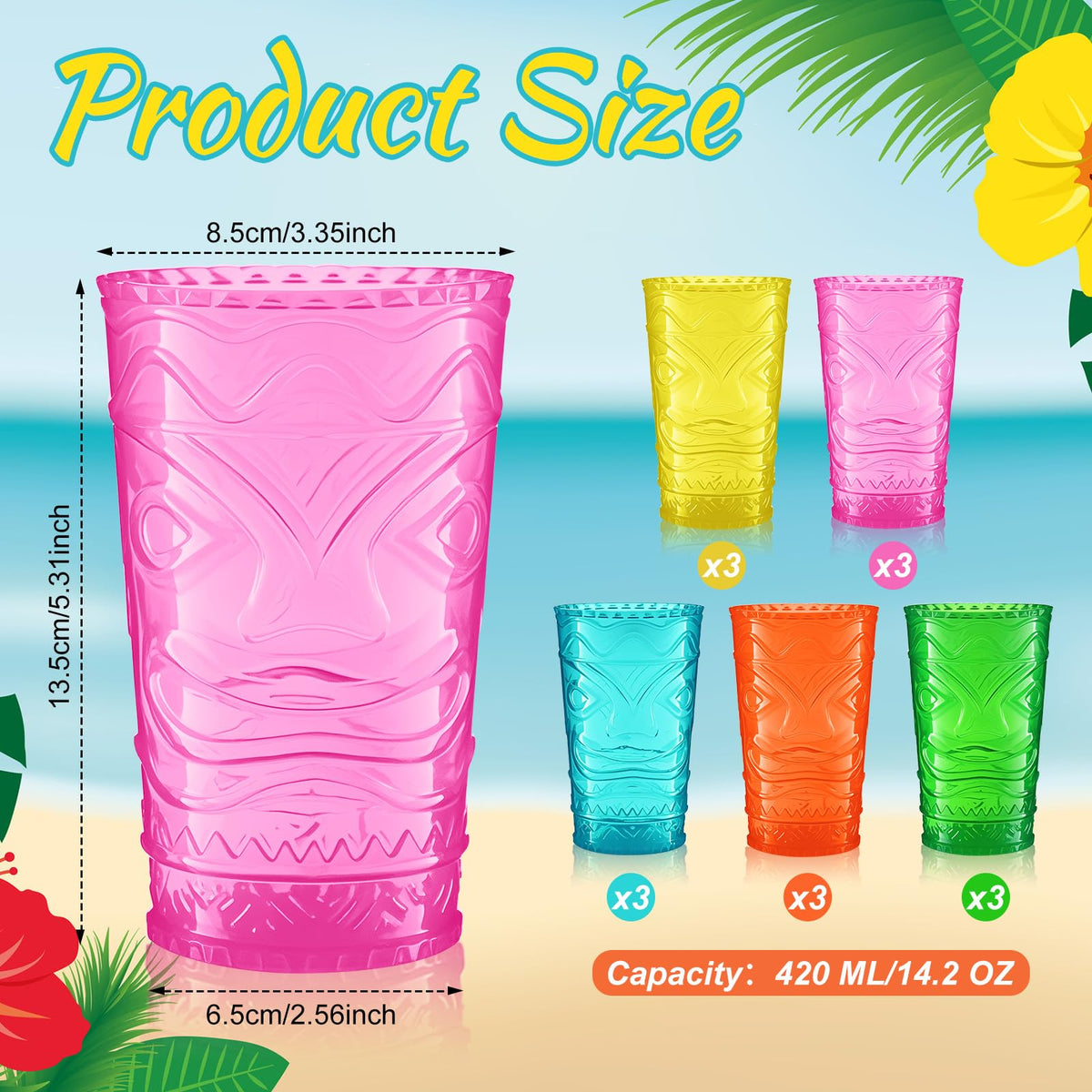 Qinyoung tiki glasses 14oz emerald green, ideal for poolside beverages