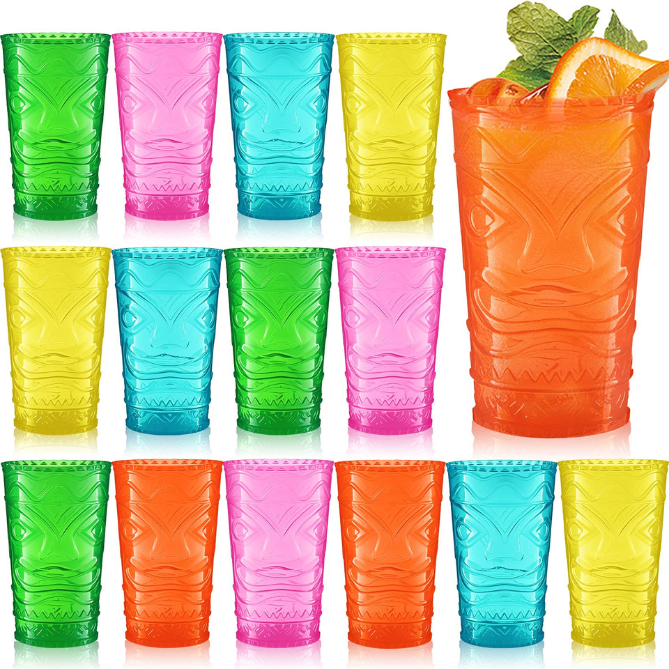Qinyoung tiki glasses 14oz rose red with embossed pattern, perfect for tropical cocktails
