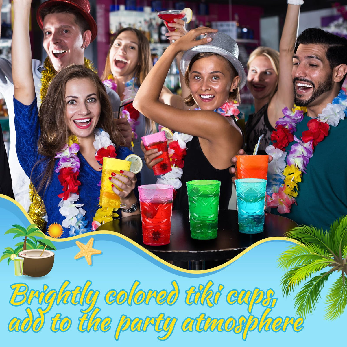 Qinyoung tiki glasses 14oz yellow, adds bright vibes to tropical beverages
