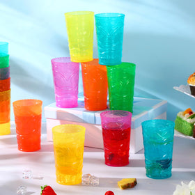 Qinyoung tiki glasses embossed Polynesian pattern, enhances festive table settings