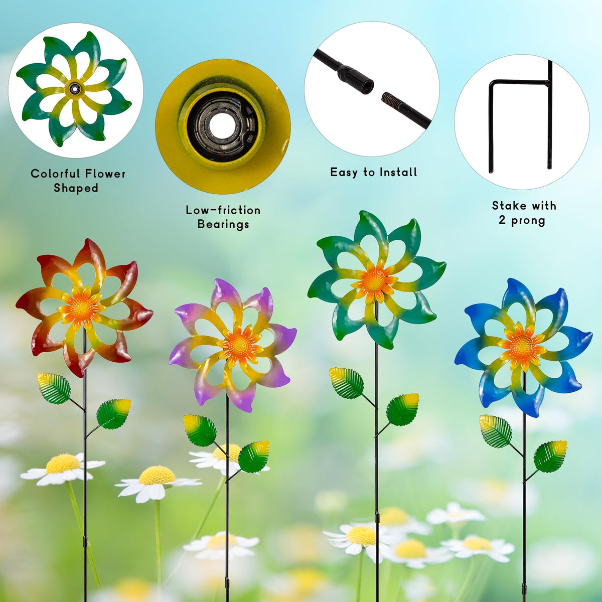 Qipade colorful wind spinners brighten patios with eye-catching movement